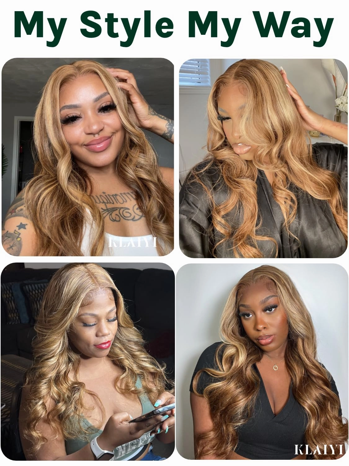 KLAIYI Bye Bye Knots Glueless Wig Highlight Blonde Body Wave Pre Cut 7x5HD Lace Front Wigs Human Hair Pre Plucked Pre Bleached Pre Everything Wear and Go Wig 12A Ombre Brown 30S Ready To Go Wig 22Inch