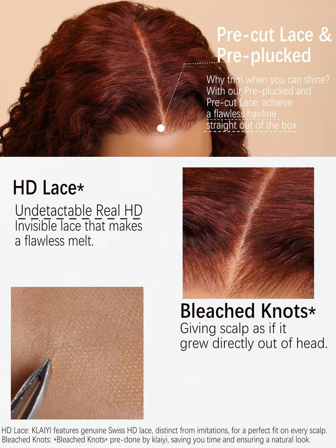 KLAIYI Bye Bye Knots Glueless Wig Reddish Brown Body Wave 7x5 Pre Cut HD Lace Front Wigs Human Hair Put On And Go Wig Pre Bleached Pre Plucked with Baby Hair 30S Ready To Wear 150% Density Full 22Inch