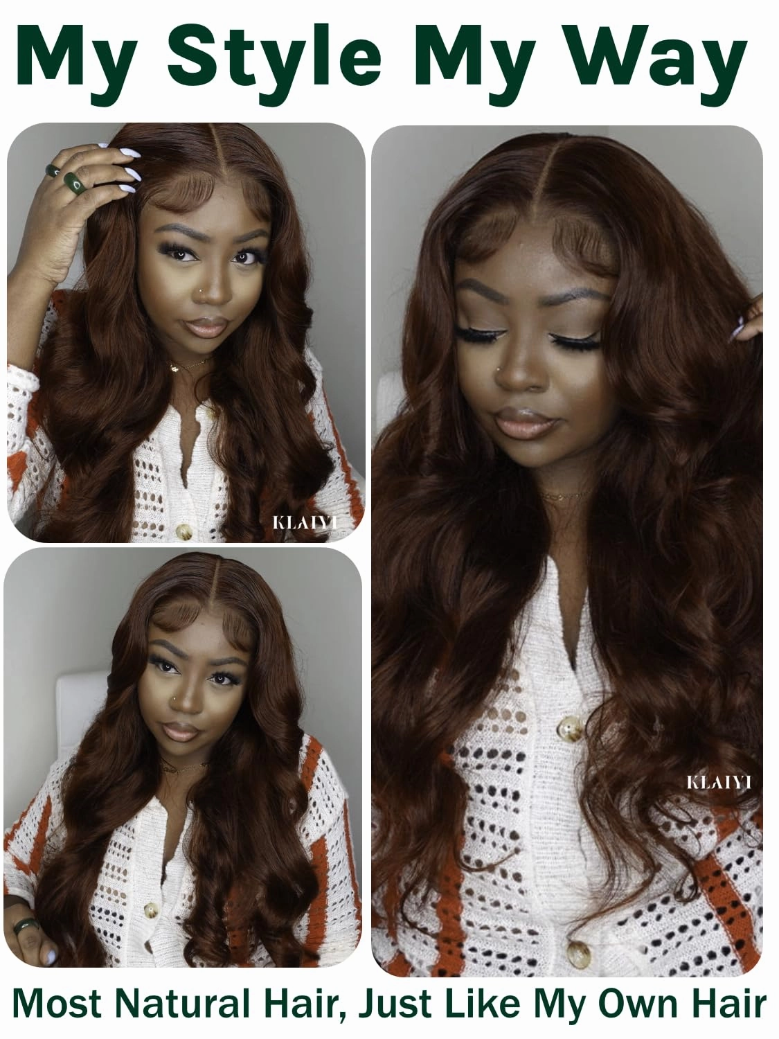KLAIYI Bye Bye Knots Glueless Wig Reddish Brown Body Wave 7x5 Pre Cut HD Lace Front Wigs Human Hair Put On And Go Wig Pre Bleached Pre Plucked with Baby Hair 30S Ready To Wear 150% Density Full 22Inch