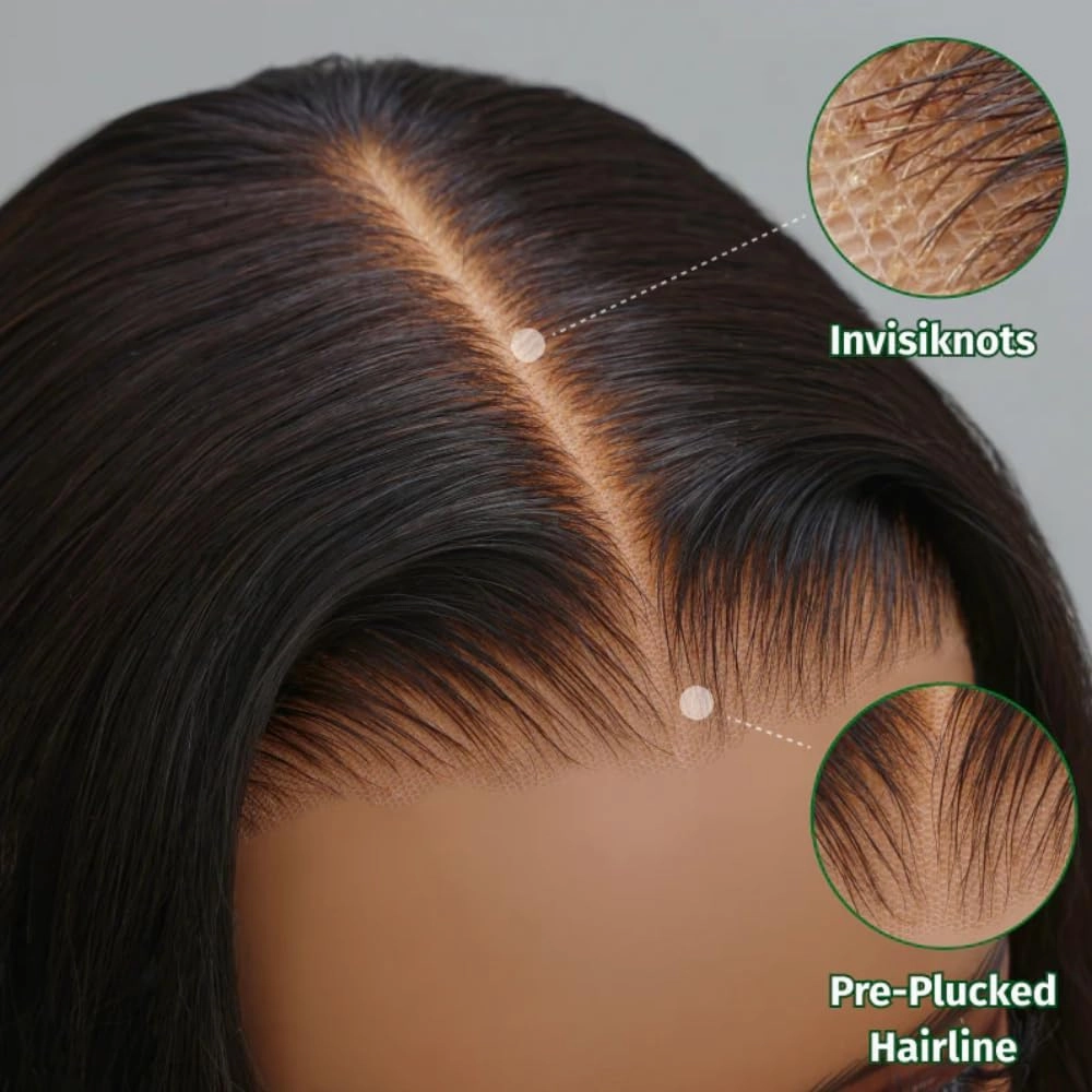 KLAIYI Bye Bye Knots Wear and Go Glueless Wig Highlight Blonde Body Wave 7x5 Precut HD Lace Front Wig Human Hair Pre Bleached Pre Plucked Ombre Wig with Dark Roots Chocolate Brown Ready to Wear 14Inch