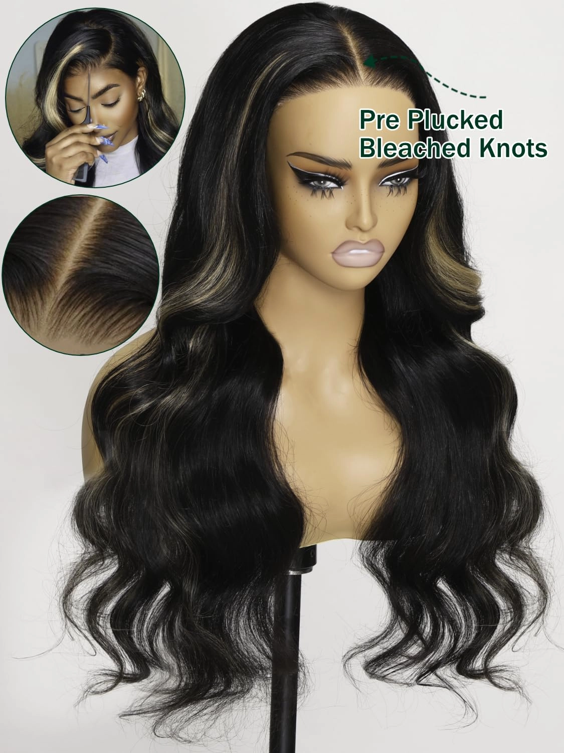 KLAIYI Bye Bye Knots Wear and Go Glueless Wig Highlight Blonde Body Wave 7x5 Precut HD Lace Front Wig Human Hair Pre Bleached Pre Plucked Ombre Wig with Dark Roots Chocolate Brown Ready to Wear 14Inch