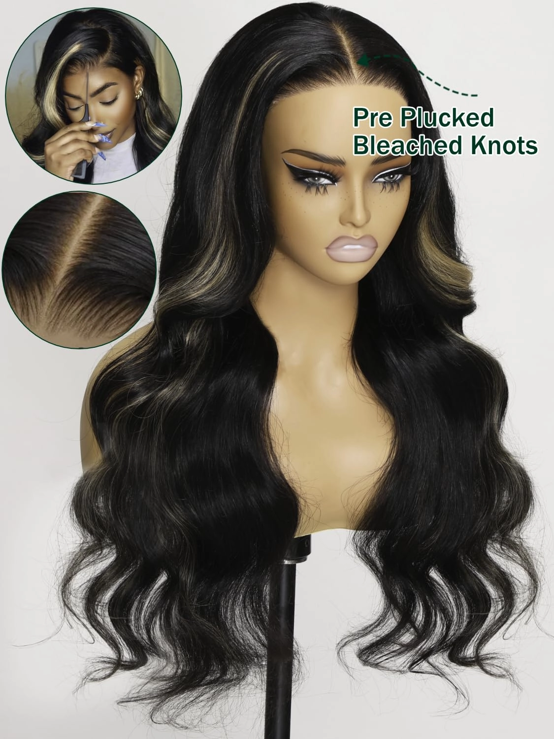 KLAIYI Bye Bye Knots Wear and Go Glueless Wig Highlight Blonde Body Wave 7x5 Precut HD Lace Front Wig Human Hair Pre Bleached Pre Plucked Ombre Wig with Dark Roots Chocolate Brown Ready to Wear 22Inch