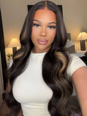 KLAIYI Bye Bye Knots Wear and Go Glueless Wig Highlight Blonde Body Wave 7x5 Precut HD Lace Front Wig Human Hair Pre Bleached Pre Plucked Ombre Wig with Dark Roots Chocolate Brown Ready to Wear 22Inch