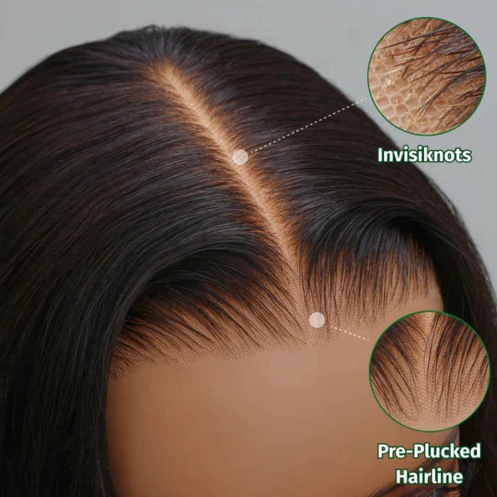 KLAIYI Bye Bye Knots Wear and Go Glueless Wig Highlight Blonde Body Wave 7x5 Precut HD Lace Front Wig Human Hair Pre Bleached Pre Plucked Ombre Wig with Dark Roots Chocolate Brown Ready to Wear 22Inch