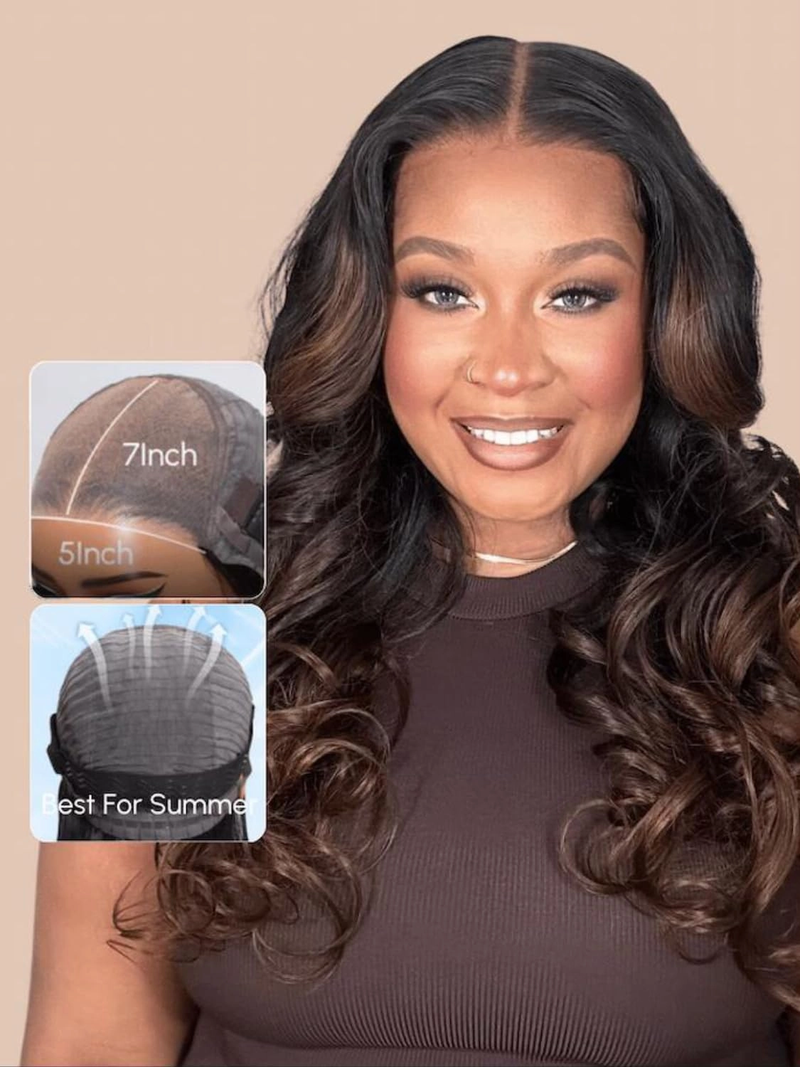 KLAIYI Ombre Brown Body Wave Bye Bye Knots Glueless Wig Pre Cut Lace Front Wigs Human Hair Chestnut Brown Loose Wave Pre Bleached Pre Plucked Wear and Go Wig with Dark Roots 30S Ready to Go Wig 18Inch