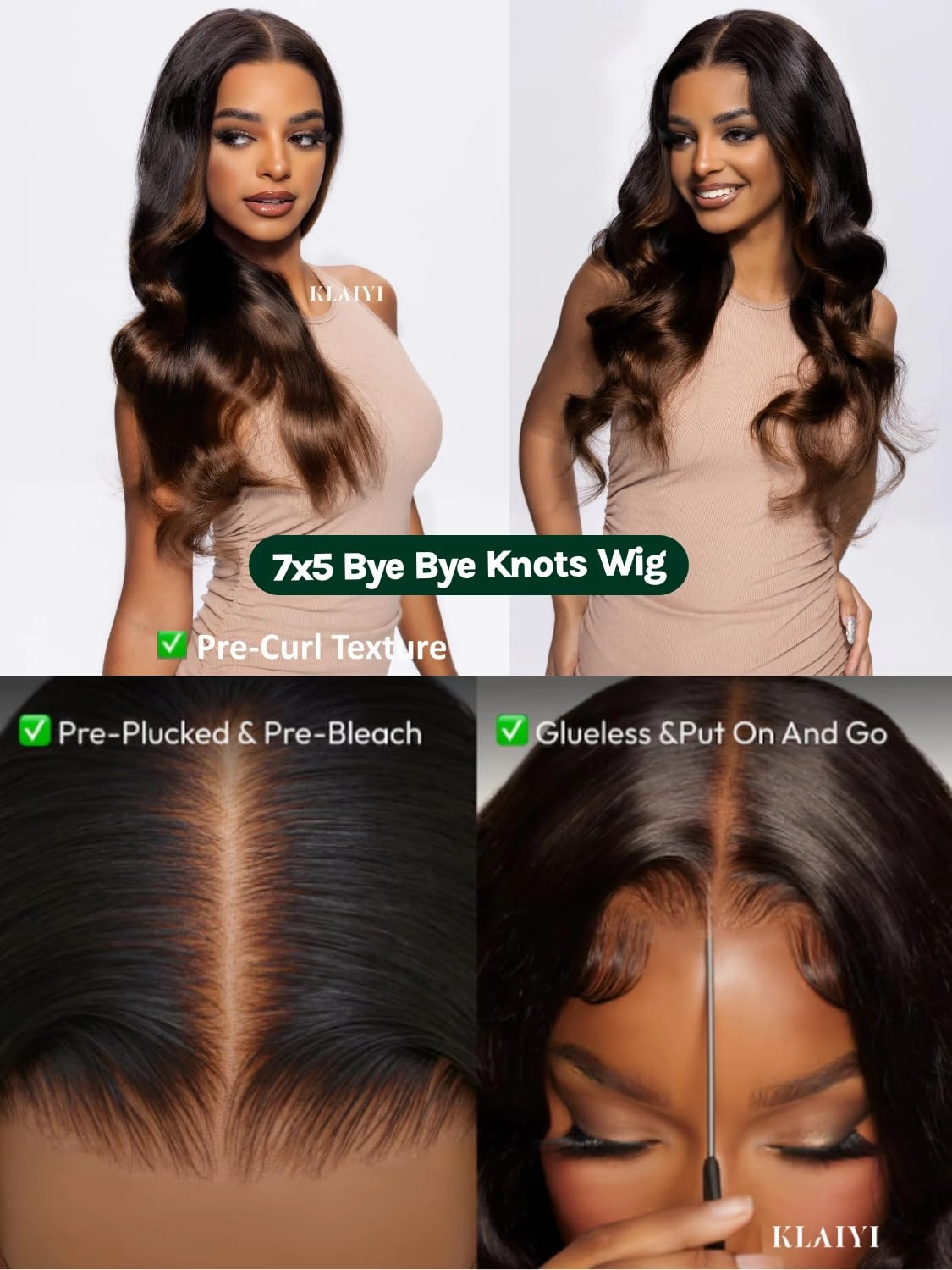 KLAIYI Ombre Brown Body Wave Bye Bye Knots Glueless Wig Pre Cut Lace Front Wigs Human Hair Chestnut Brown Loose Wave Pre Bleached Pre Plucked Wear and Go Wig with Dark Roots 30S Ready to Go Wig 18Inch
