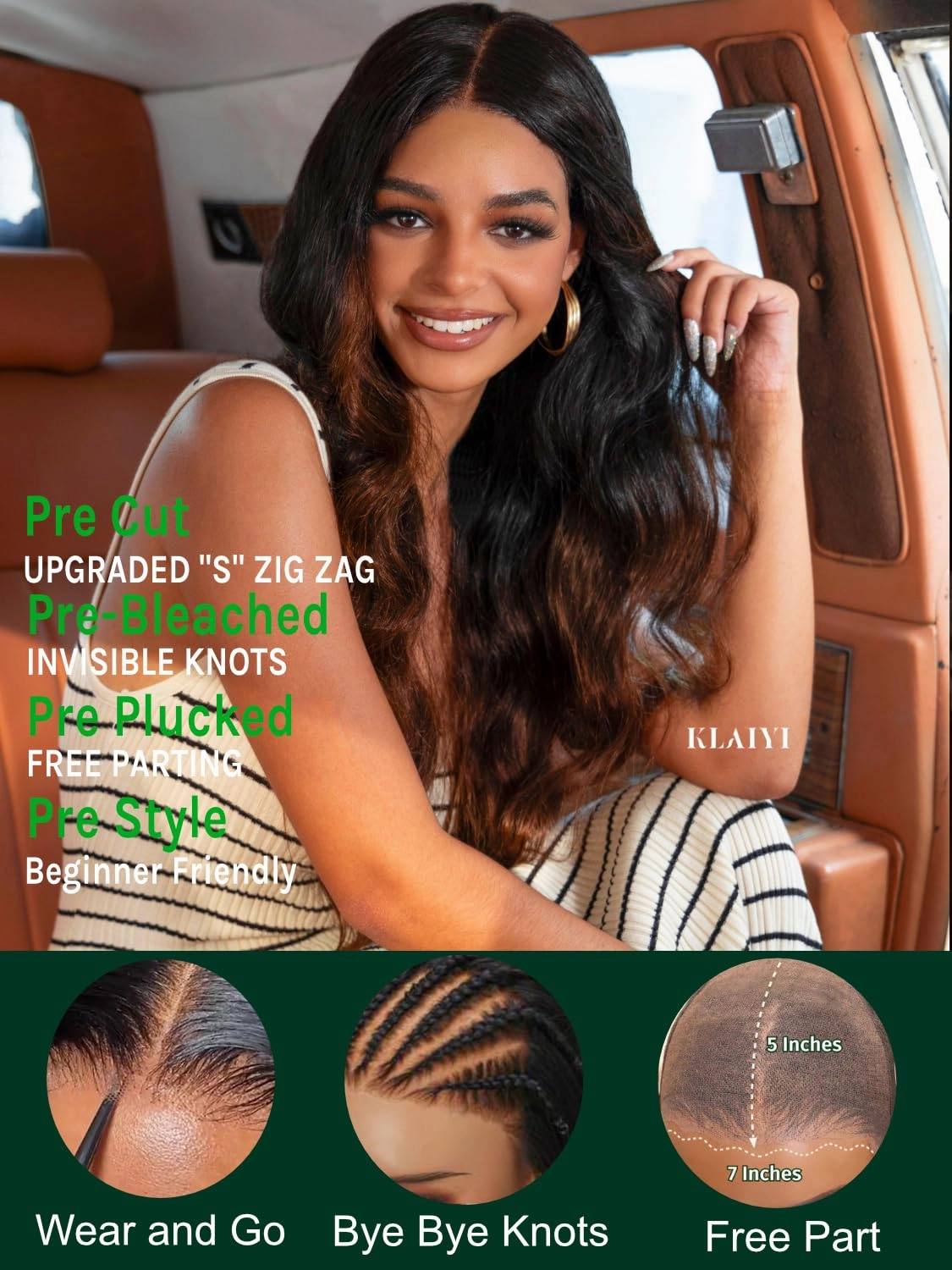 KLAIYI Ombre Brown Body Wave Bye Bye Knots Glueless Wig Pre Cut Lace Front Wigs Human Hair Chestnut Brown Loose Wave Pre Bleached Pre Plucked Wear and Go Wig with Dark Roots 30S Ready to Go Wig 18Inch