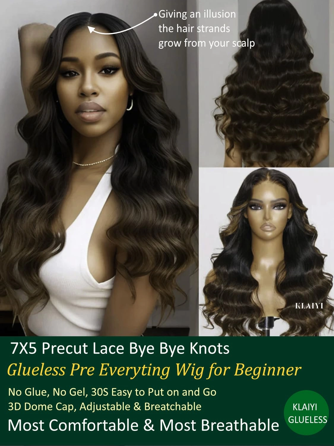 KLAIYI Ombre Brown Body Wave Bye Bye Knots Glueless Wig Pre Cut Lace Front Wigs Human Hair Chestnut Brown Loose Wave Pre Bleached Pre Plucked Wear and Go Wig with Dark Roots 30S Ready to Go Wig 18Inch