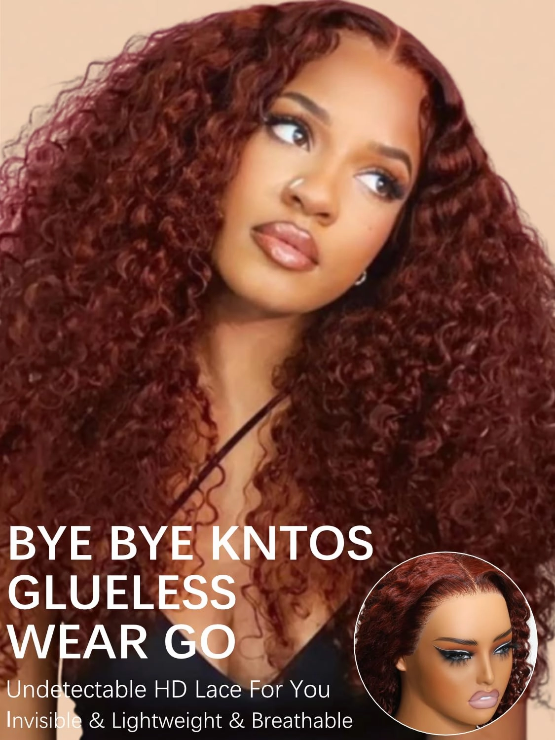KLAIYI Pre Everything 13x4 Glueless Lace Frontal Wig Human Hair Bye Bye Knots Pre Cut HD Lace Reddish Brown Curly Wigs Pre Bleached Pre Plucked Put on and Go Wig 30S Easy to Wear Water Wave Wig 18inch