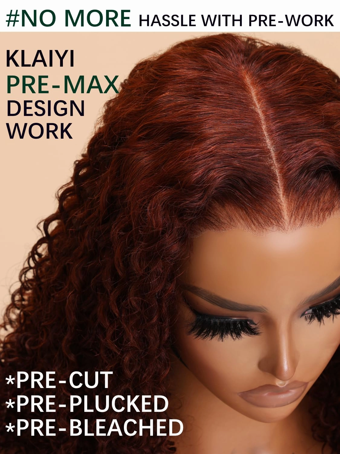 KLAIYI Pre Everything 13x4 Glueless Lace Frontal Wig Human Hair Bye Bye Knots Pre Cut HD Lace Reddish Brown Curly Wigs Pre Bleached Pre Plucked Put on and Go Wig 30S Easy to Wear Water Wave Wig 18inch