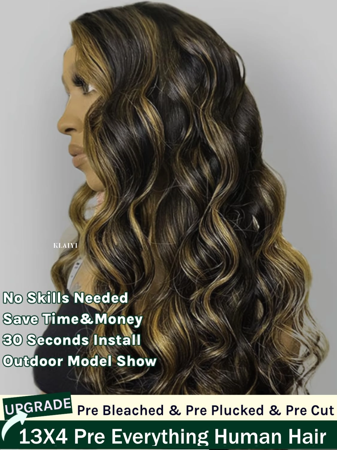 KLAIYI Pre Everything 13x4 Glueless Wig Ombre Brown Body Wave Pre Cut Lace Front Wigs Human Hair Pre Plucked Pre Bleached Wear and Go Wig with Dark Roots 12A Highlight Balayage 3S Ready To Wear 18Inch