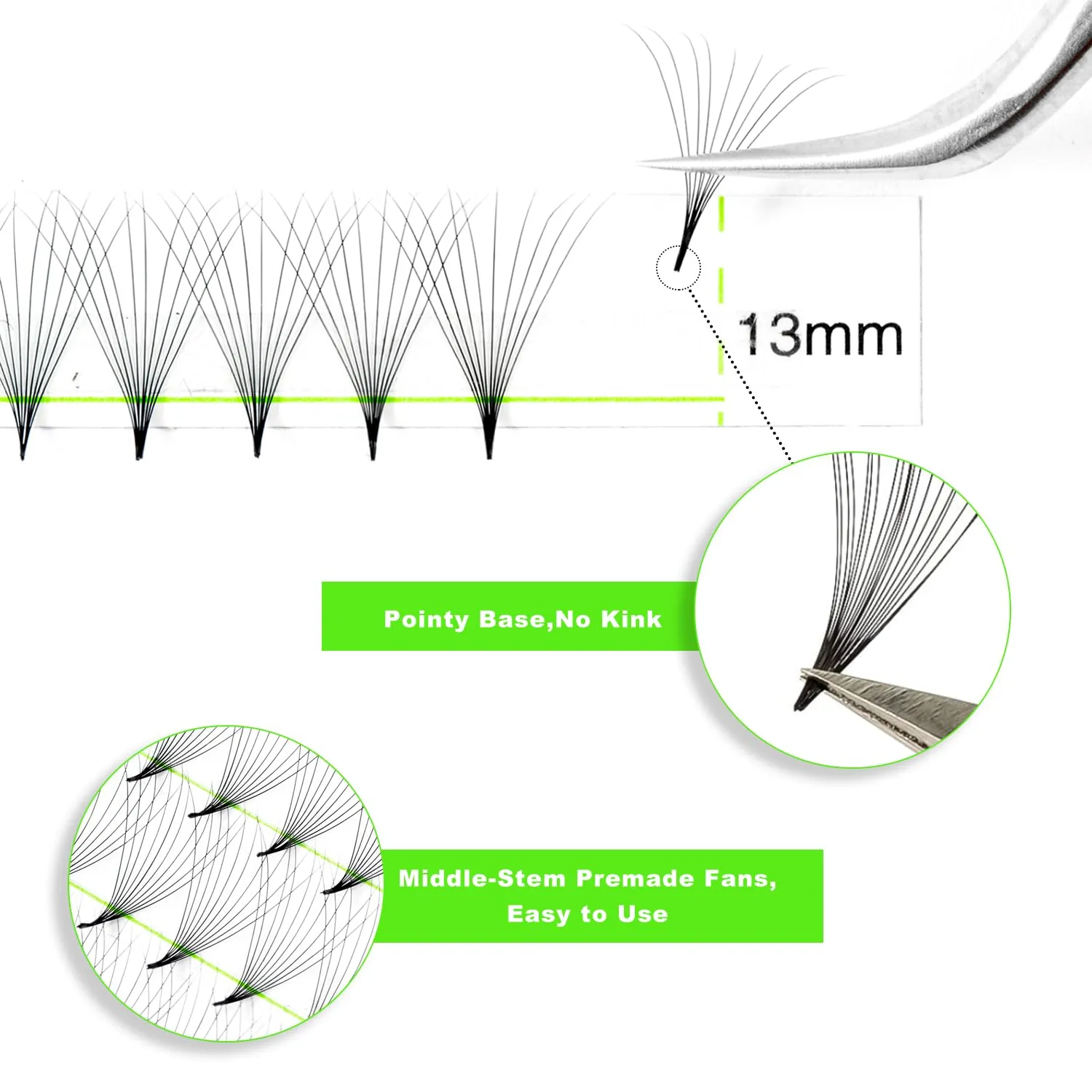 Kolybel 500 Pieces Premade False Eyelash Extensions, Black, Soft and Light, Mixed Length Tray, Handmade Volume, C/D Curl, Pointed Thin Base, 10D, 0.05-C-12MM