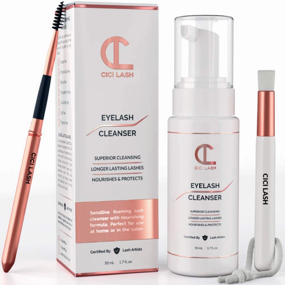 Korean Lash Shampoo Foaming Cleanser & Brush (150ml) | Gentle Foam Wash For Eyelash Extensions | Paraben & Sulfate Free | Eyelid Wash & Makeup/Oil Remover | For Home Care & Beauty Salon Supplies