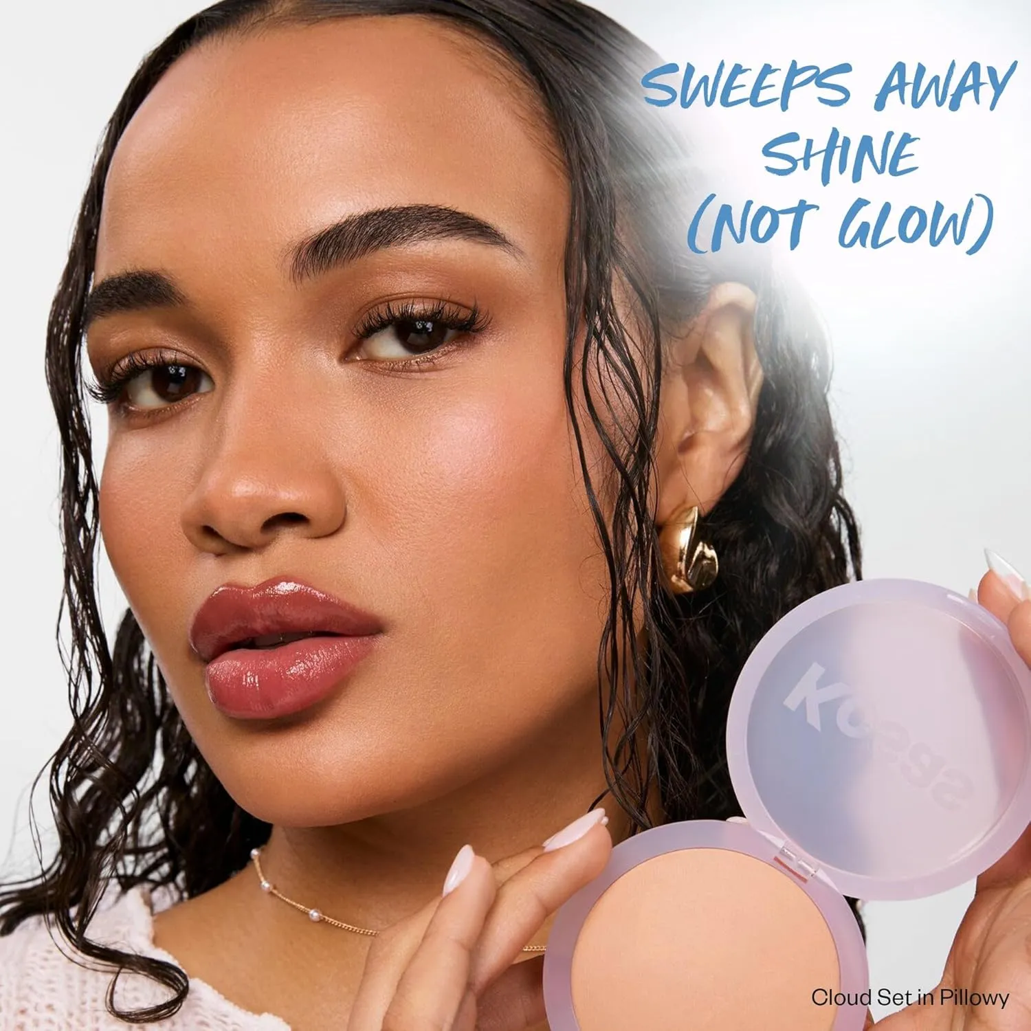 Kosas Mini Cloud Set Face Setting Powder - Smoothing Shine Control, Soft, Sheer Translucent Makeup Finish, Portable & Long-Lasting Loose Pressed Baking Powder - Pillowy (Sheer Medium Tan)