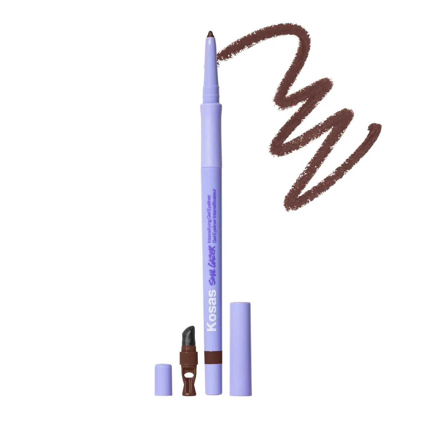 Kosas Soulgazer Gel Eyeliner (Depth) - Waterproof, Smudge-Proof Pen with Hyaluronic Acid - Retractable Eyeliner Pencil with Sharpener & Smudger, Long-Lasting - Warm Brown Matte