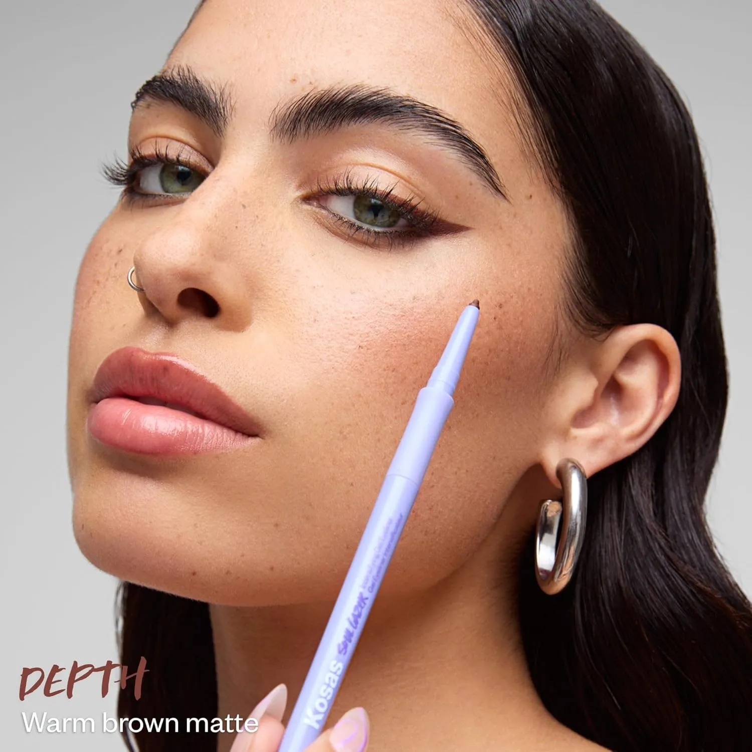 Kosas Soulgazer Gel Eyeliner (Depth) - Waterproof, Smudge-Proof Pen with Hyaluronic Acid - Retractable Eyeliner Pencil with Sharpener & Smudger, Long-Lasting - Warm Brown Matte