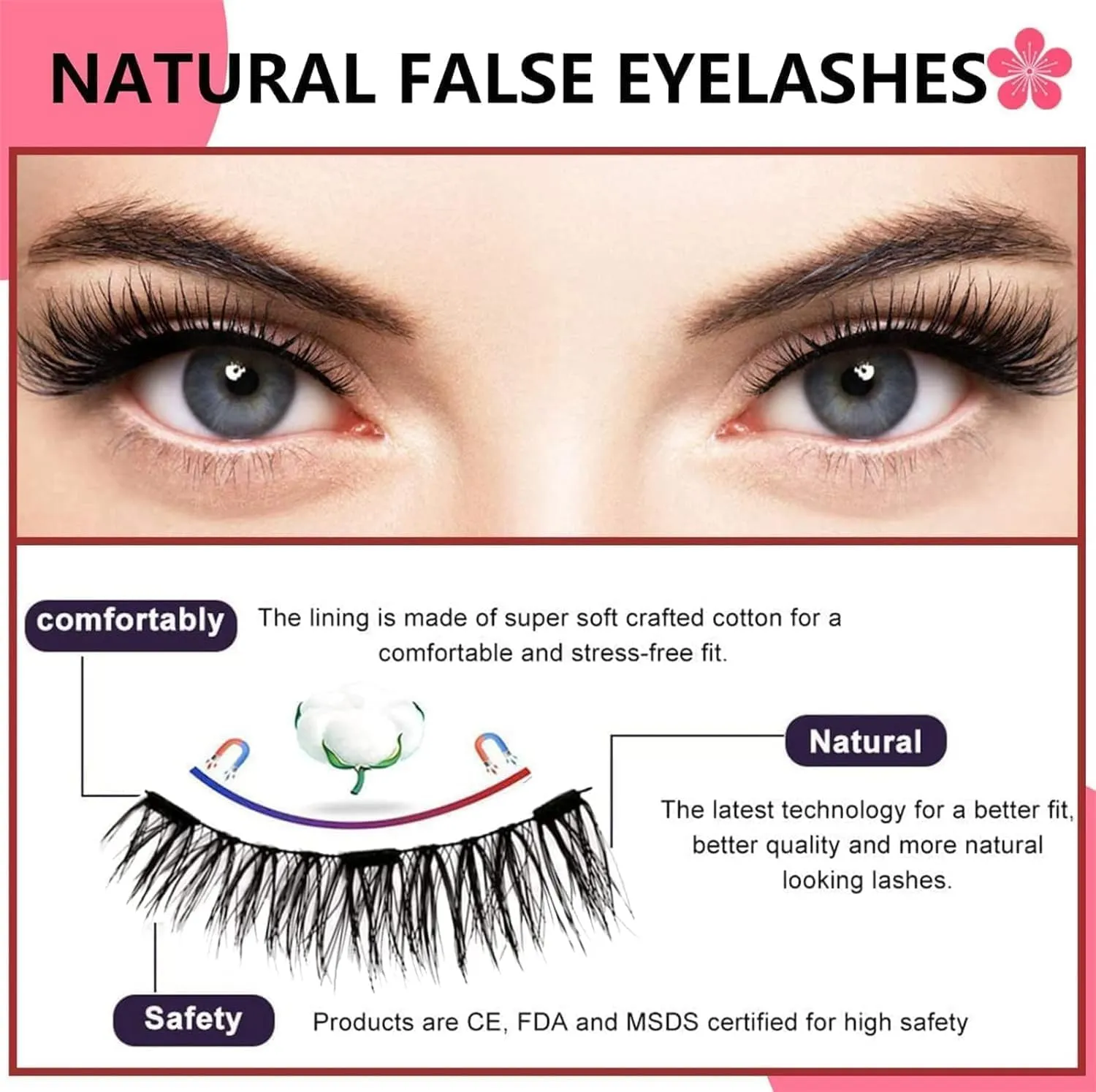 Krafty Co Magnetic Lashes, 2/3pcs Krafty Magnetic Eyelashes With Applicator, Reusable Glue-Free Natural Krafty Magnetic False Lashes (Natural*2pcs)