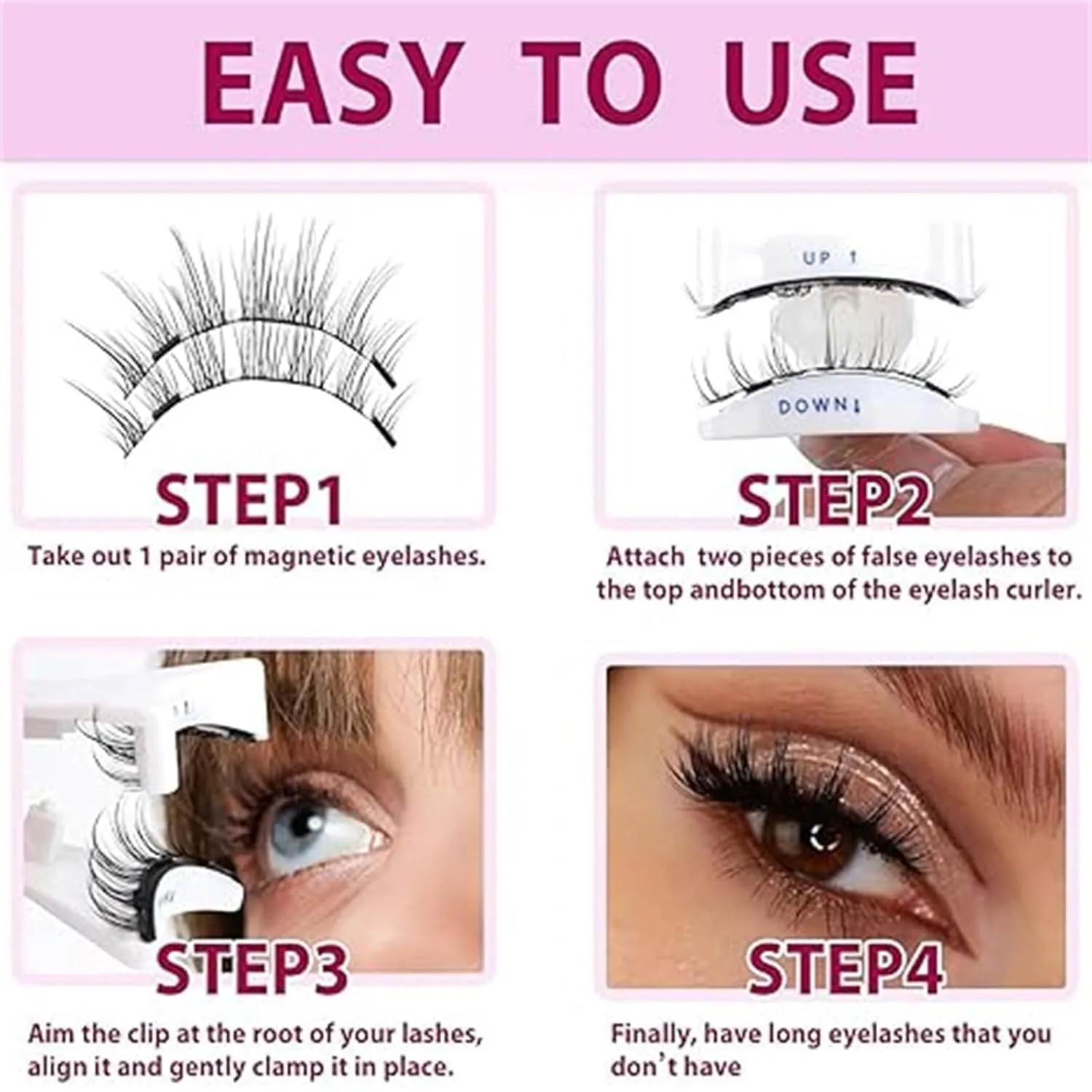 Krafty Co Magnetic Lashes, 2/3pcs Krafty Magnetic Eyelashes With Applicator, Reusable Glue-Free Natural Krafty Magnetic False Lashes (Natural*2pcs)