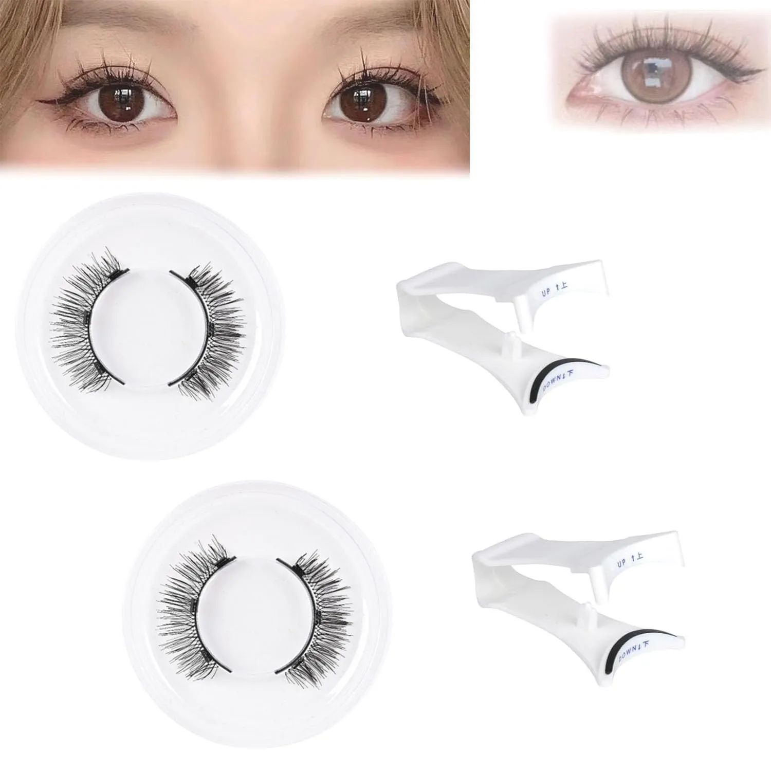 Krafty Co Magnetic Lashes, 2/3pcs Krafty Magnetic Eyelashes With Applicator, Reusable Glue-Free Natural Krafty Magnetic False Lashes (Natural*2pcs)