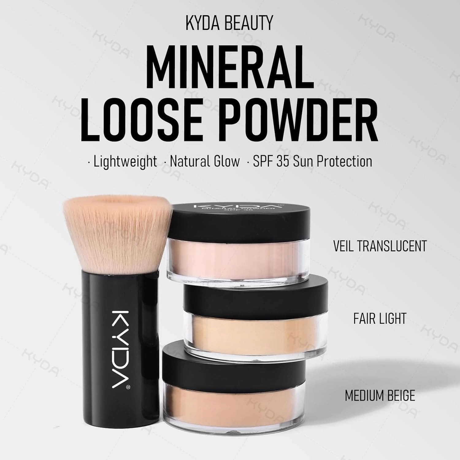 KYDA Mineral Loose Setting Powder, SPF 35, Translucent Loose Mineral Powder with Brush, Sheer Glow Finish, Weightless Oil Free Setting Makeup, Veil Translucent, 0.28 oz