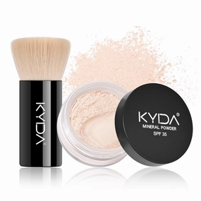 KYDA Mineral Loose Setting Powder, SPF 35, Translucent Loose Mineral Powder with Brush, Sheer Glow Finish, Weightless Oil Free Setting Makeup, Veil Translucent, 0.28 oz