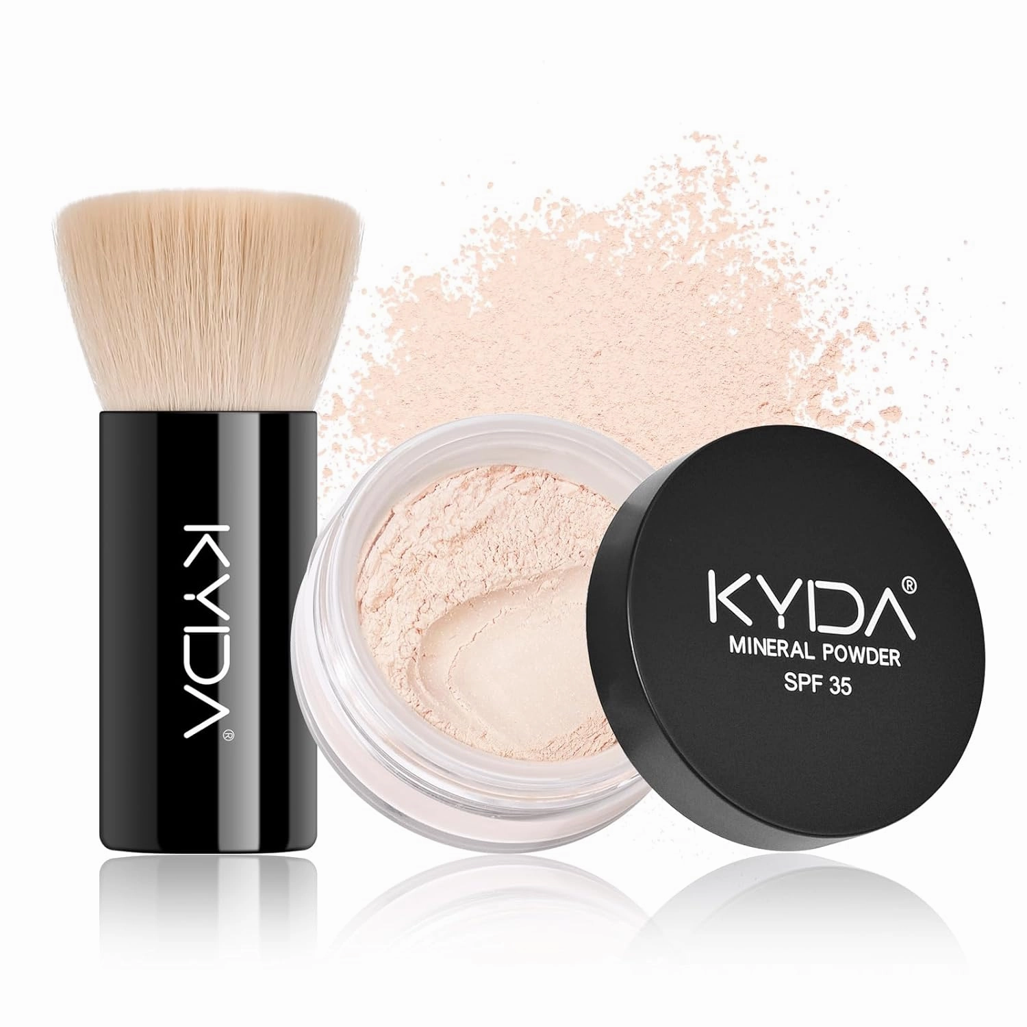 KYDA Mineral Loose Setting Powder, SPF 35, Translucent Loose Mineral Powder with Brush, Sheer Glow Finish, Weightless Oil Free Setting Makeup, Veil Translucent, 0.28 oz
