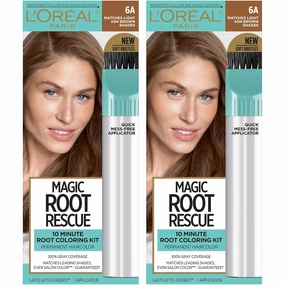 L'Oreal Paris Magic Root Rescue 10 Minute Root Hair Coloring Kit, Permanent Hair Color with Quick Precision Applicator, 100% Gray Coverage, 6A Light Ash Brown, 2 count