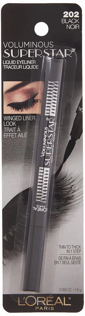 L'Oreal Paris Voluminous Superstar Liquid Eyeliner Pen, Black [202] 0.056 oz (Pack of 2)