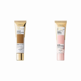 L’Oréal ParisBundle of Age Perfect Radiant Serum Foundation with SPF 50, Cappuccino, 1 Ounce   Age Perfect Face Blurring Primer Infused with Caring Serum Smoothes Liners and Pores