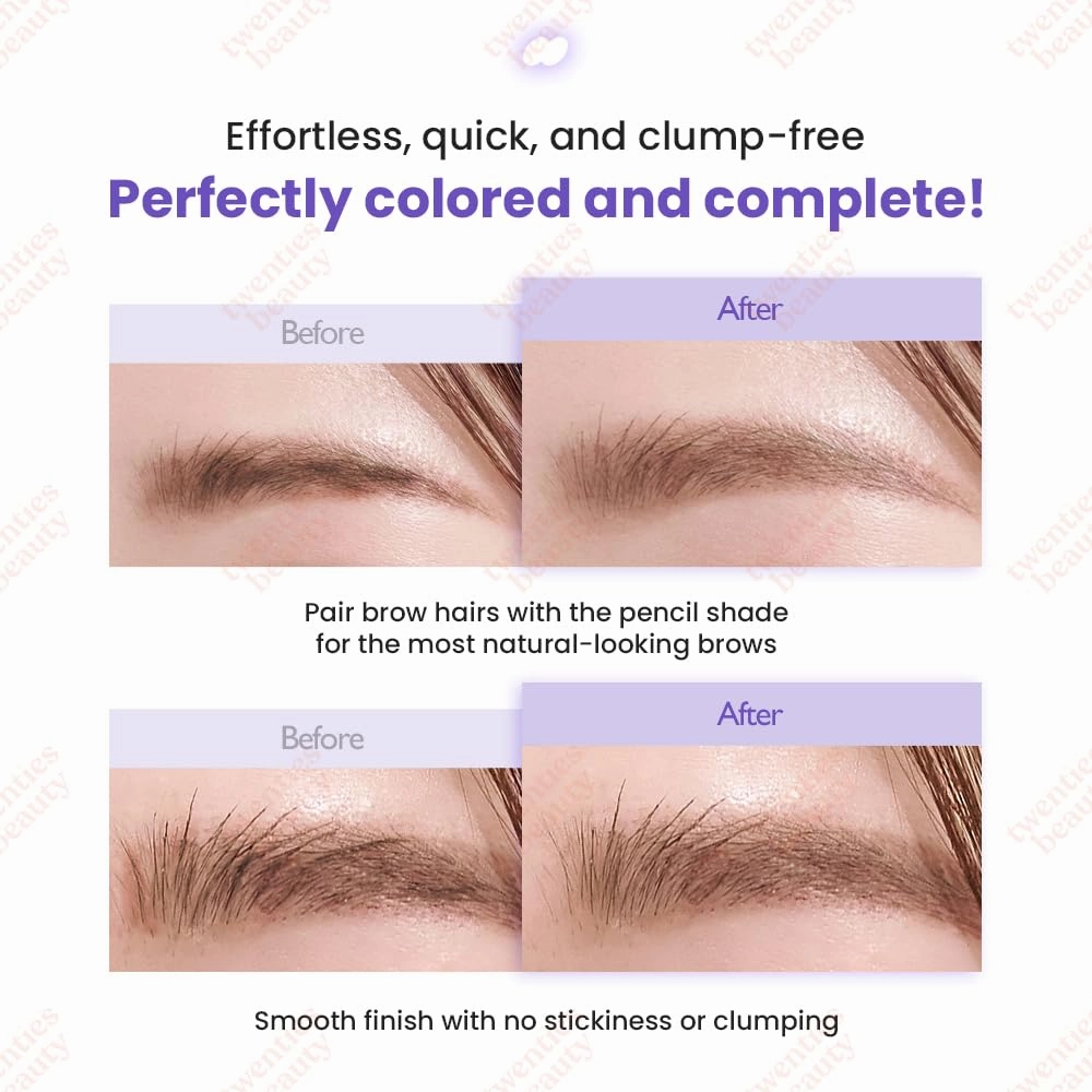 LALACHUU Square Dual Brow Pencil & Mascara - 2-in-1 Brow Definer with Long-Lasting, Smudge-Proof Hold, Nourishing Formula with Castor Seed Oil & Collagen - K-Beauty Made in Korea (Light Brown, 2.7g)