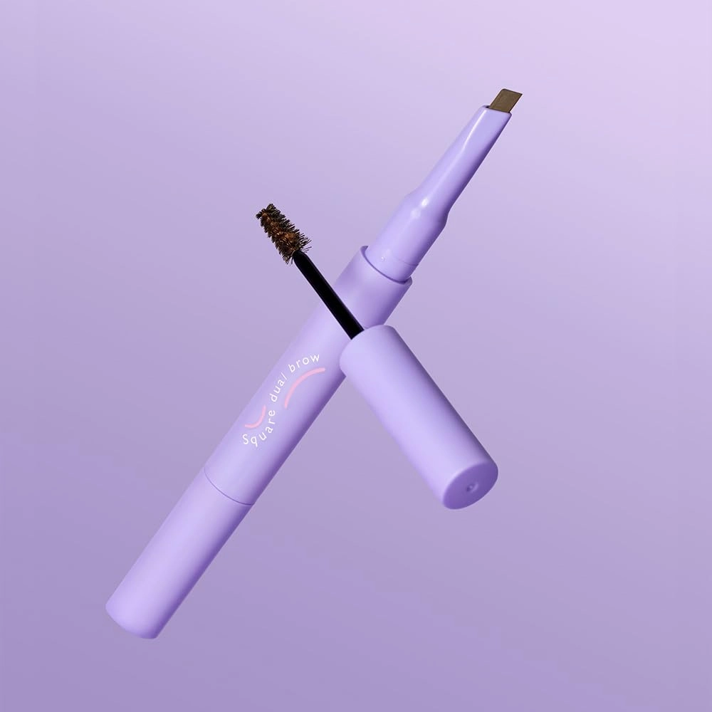 LALACHUU Square Dual Brow Pencil & Mascara - 2-in-1 Brow Definer with Long-Lasting, Smudge-Proof Hold, Nourishing Formula with Castor Seed Oil & Collagen - K-Beauty Made in Korea (Light Brown, 2.7g)