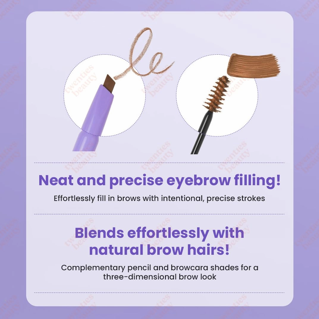 LALACHUU Square Dual Brow Pencil & Mascara - 2-in-1 Brow Definer with Long-Lasting, Smudge-Proof Hold, Nourishing Formula with Castor Seed Oil & Collagen - K-Beauty Made in Korea (Light Brown, 2.7g)