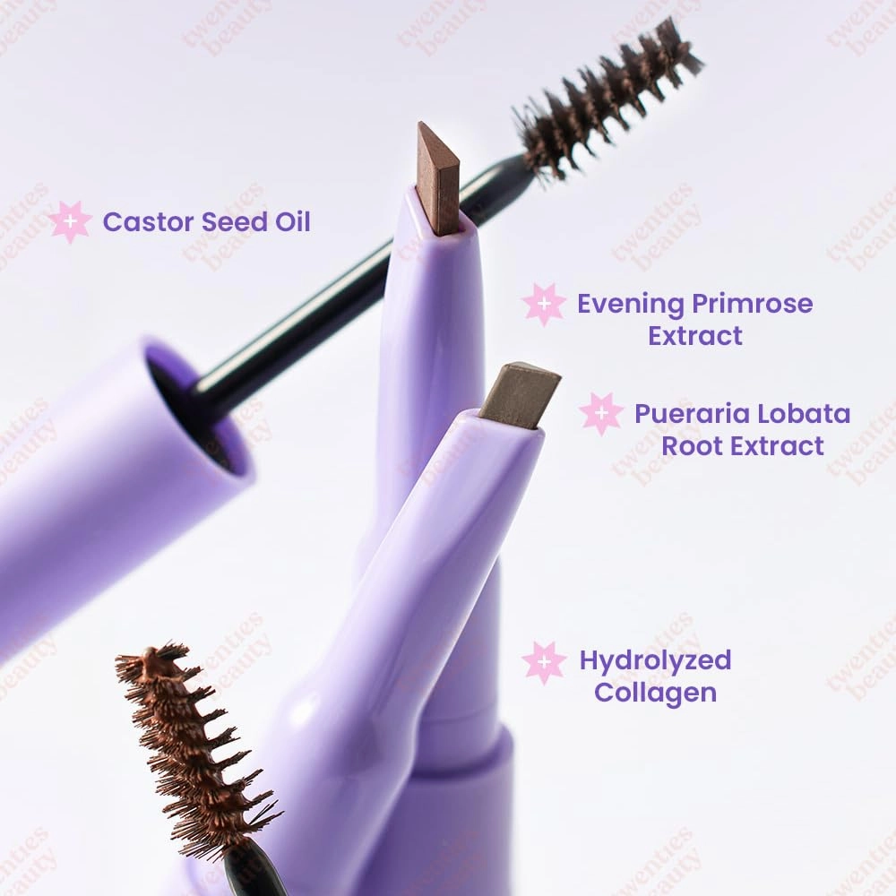 LALACHUU Square Dual Brow Pencil & Mascara - 2-in-1 Brow Definer with Long-Lasting, Smudge-Proof Hold, Nourishing Formula with Castor Seed Oil & Collagen - K-Beauty Made in Korea (Light Brown, 2.7g)