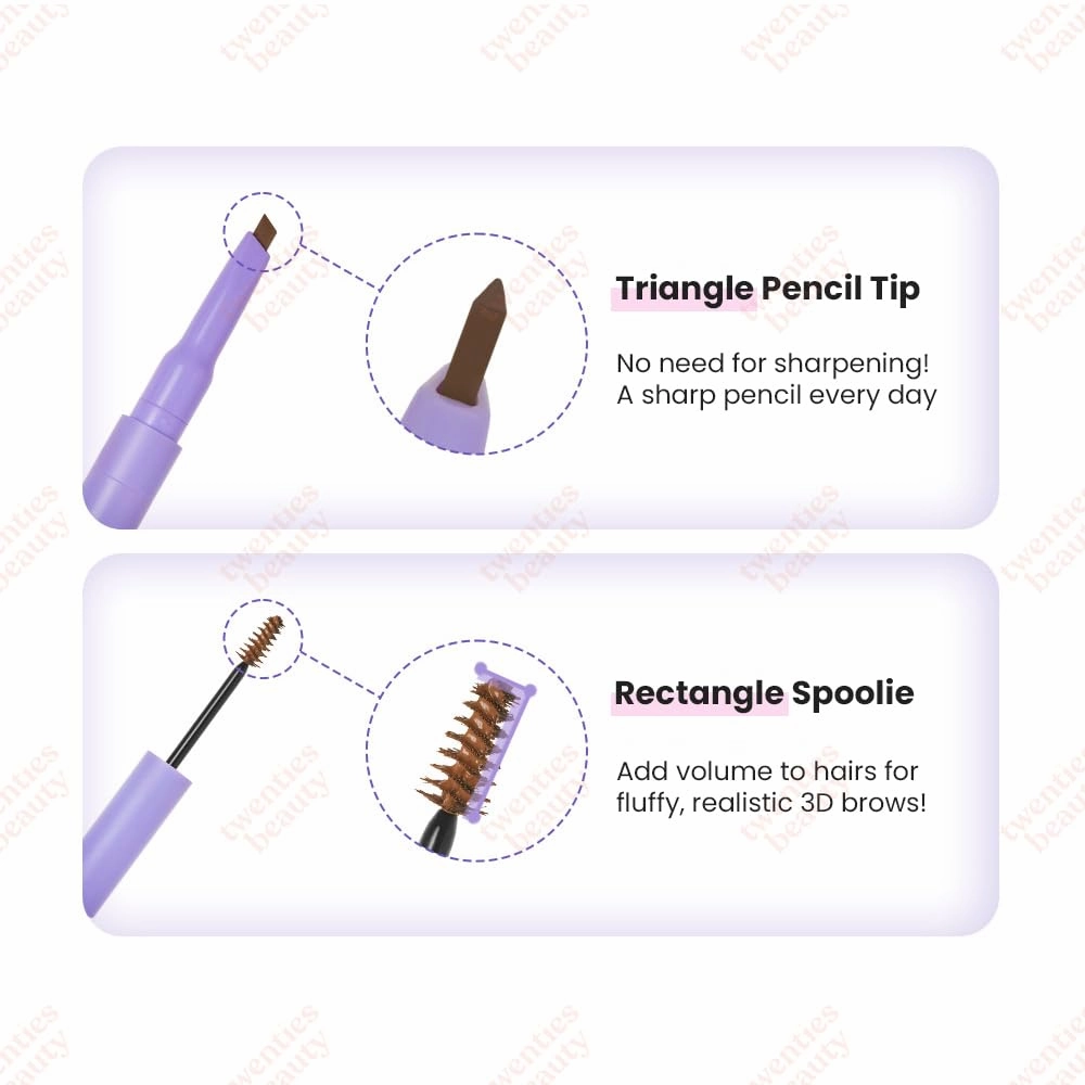 LALACHUU Square Dual Brow Pencil & Mascara - 2-in-1 Brow Definer with Long-Lasting, Smudge-Proof Hold, Nourishing Formula with Castor Seed Oil & Collagen - K-Beauty Made in Korea (Light Brown, 2.7g)