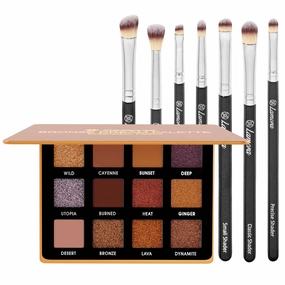 Lamora Bronze Smokey Eyeshadow Palette with Eyeshadow Brush Set (Black)