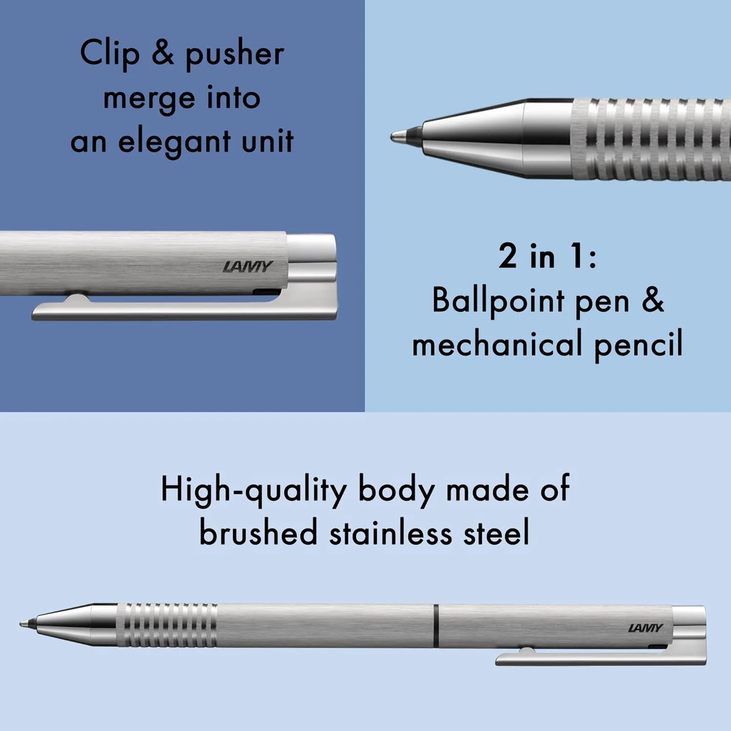 LAMY L606 Ballpoint Pen, Twin Pen, Logo, Hairline Matt, Stainless Steel, Genuine Imported Product