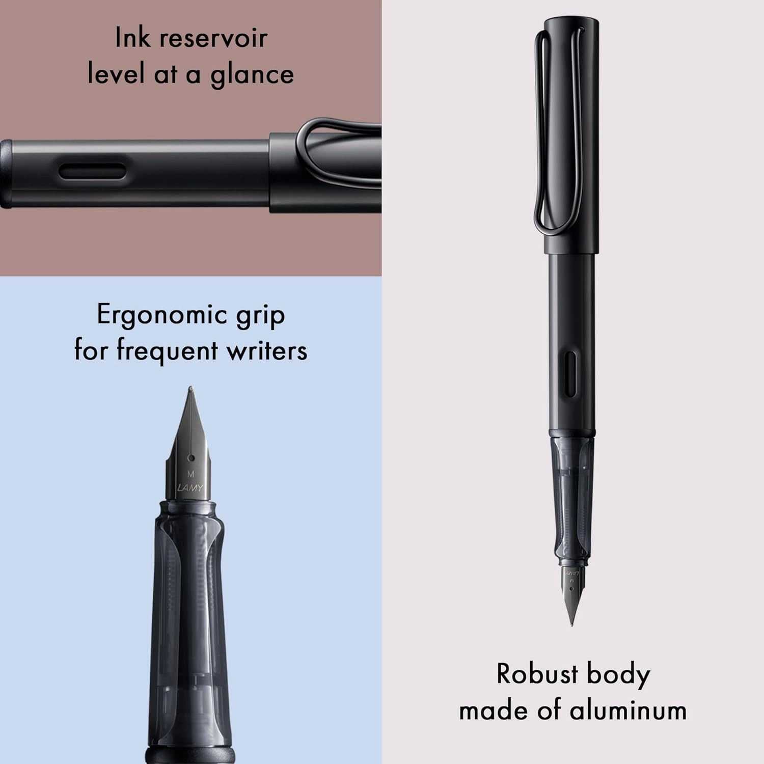 LAMY AL-star black - Fountain Pen with ergonomic grip & black steel nib in size M - lightweight aluminum body - including LAMY T 10 blue cartridge - Right-Handed