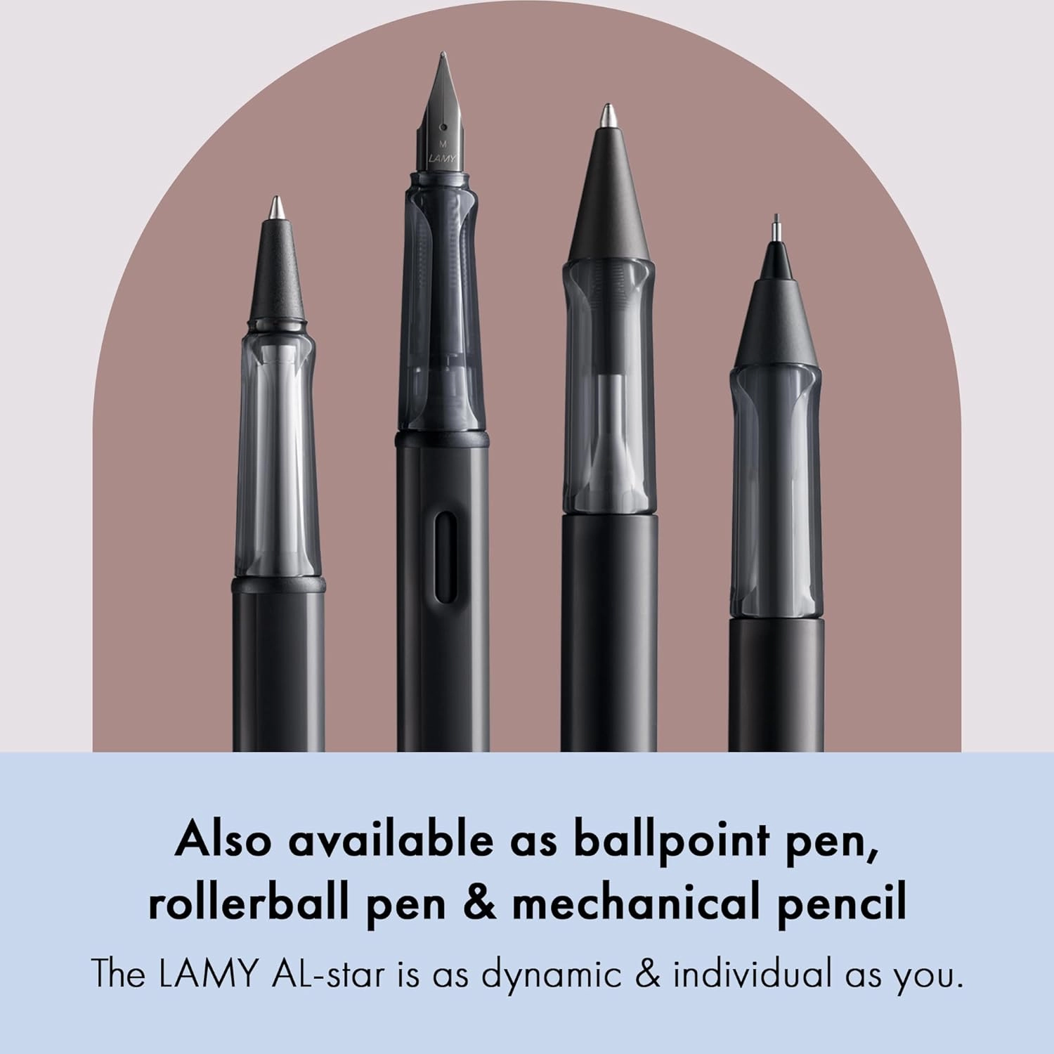 LAMY AL-star black - Fountain Pen with ergonomic grip & black steel nib in size M - lightweight aluminum body - including LAMY T 10 blue cartridge - Right-Handed