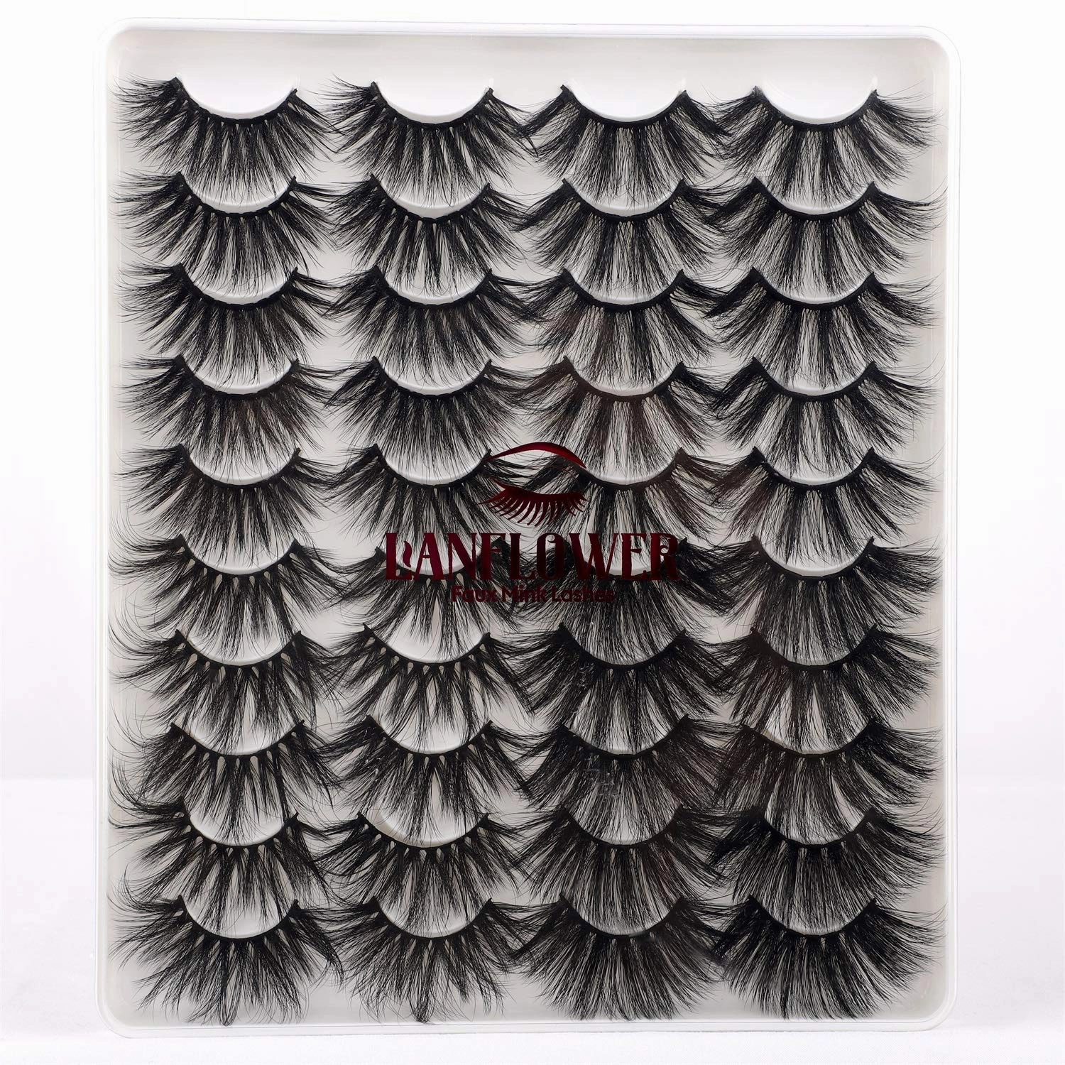 Lanflower 25MM Lashes Dramatic Volumn Eyelashes Wholesale Bulk 20 Pairs 4 Styles