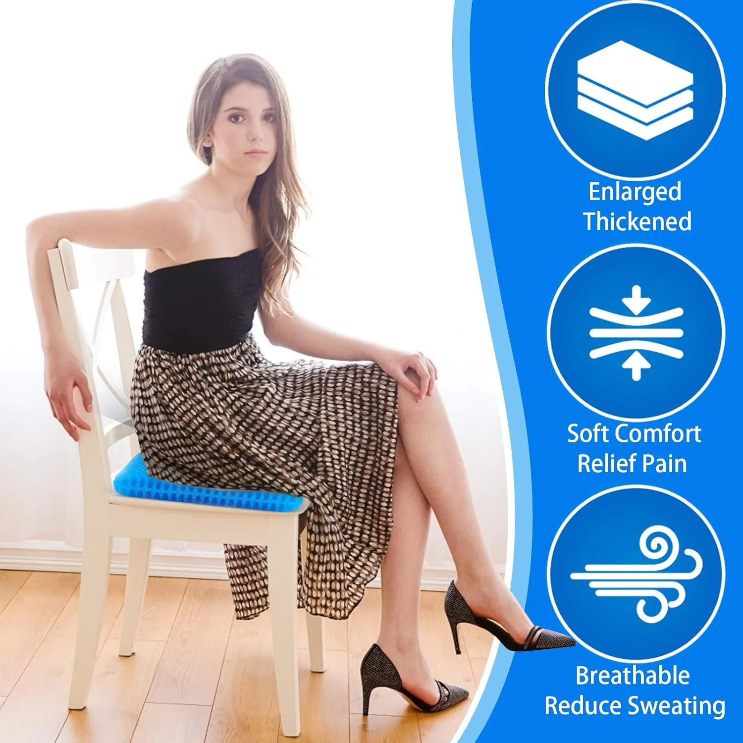 Large Gel Seat Cushion for Long Sitting (Super Large & Thick), Soft & Breathable, Gel Cushion for Wheelchair Reduce Sweat, Gel Chair Cushion for Hip Pain, Gel Seat Cushion for Office Chair
