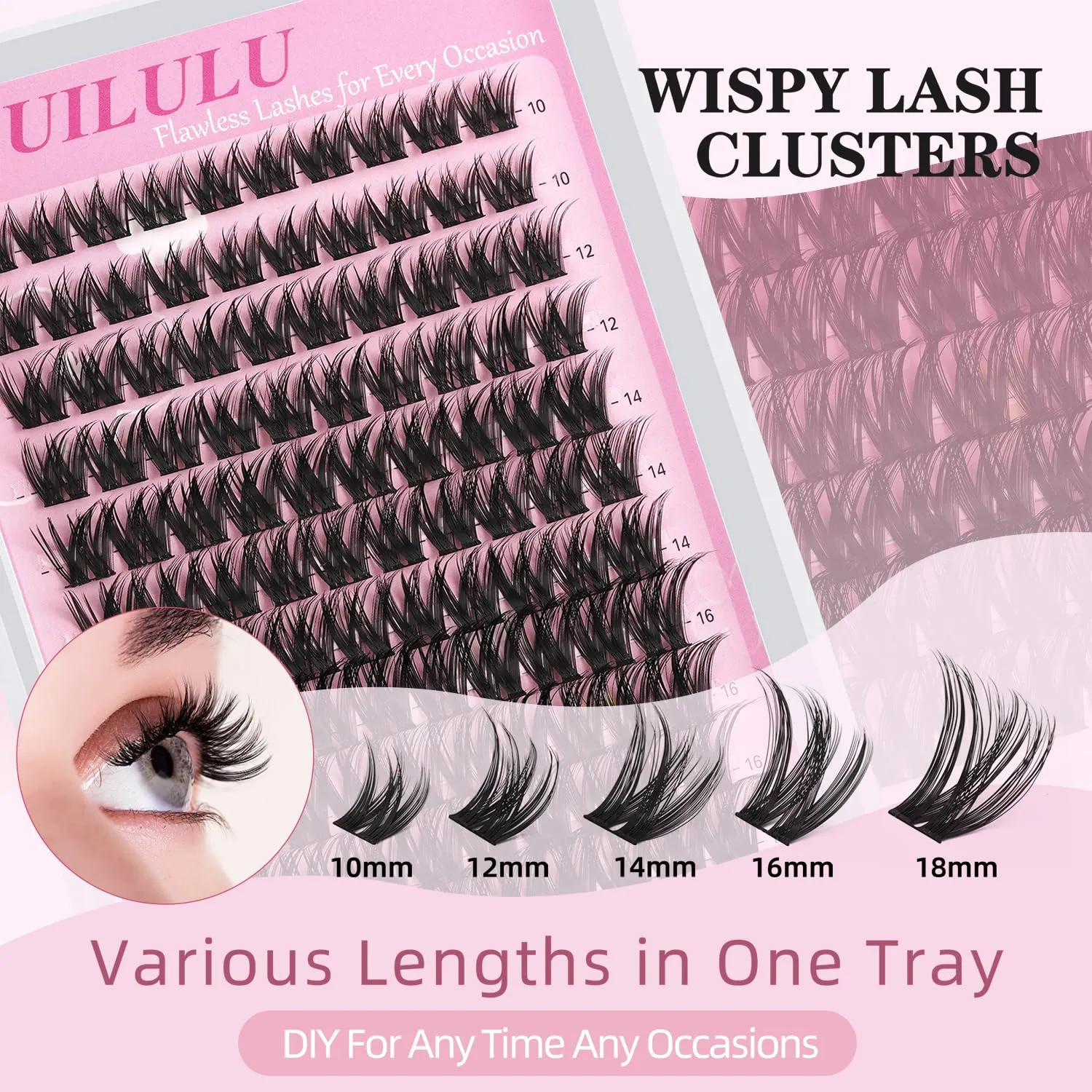 Lash Clusters 10-18mm Mix D Curl Eye Lashes Wispy Lash Clusters False Eyelash Clusters DIY Eyelash Extensions Individual Cluster Lashes (U13 Lashes Only)