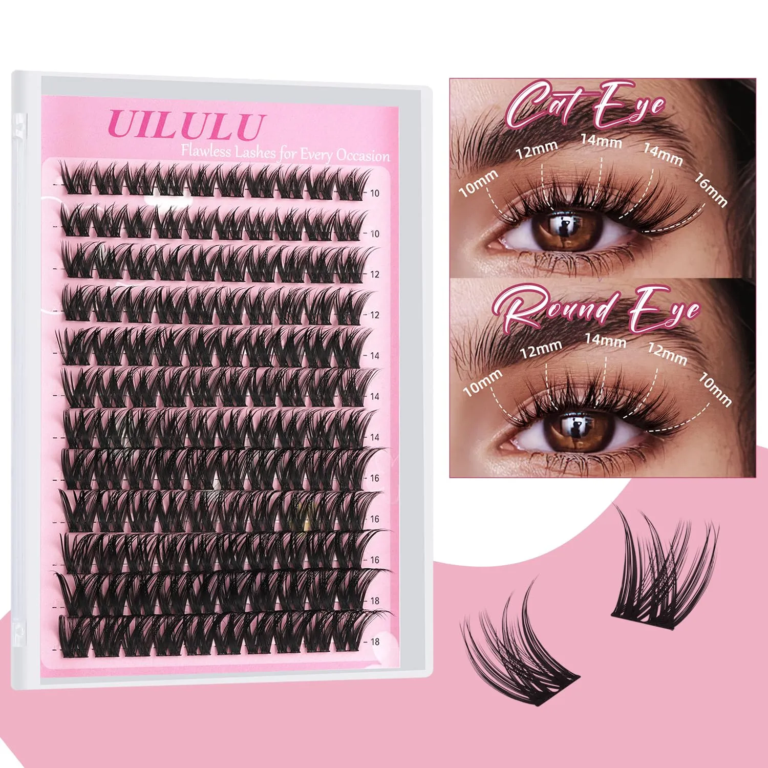 Lash Clusters 10-18mm Mix D Curl Eye Lashes Wispy Lash Clusters False Eyelash Clusters DIY Eyelash Extensions Individual Cluster Lashes (U13 Lashes Only)