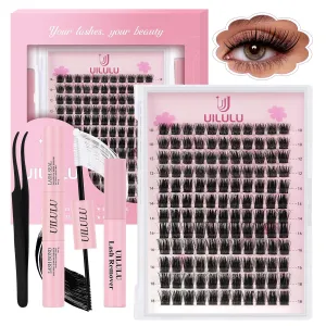 Lash Clusters Kit 10-18mm DIY Eyelash Extensions Kits 132 D Curl - 0.07D Individual Eyelashes Natural False Lashes Bond and Seal Remover Tweezers for Eye Lash Set at Home