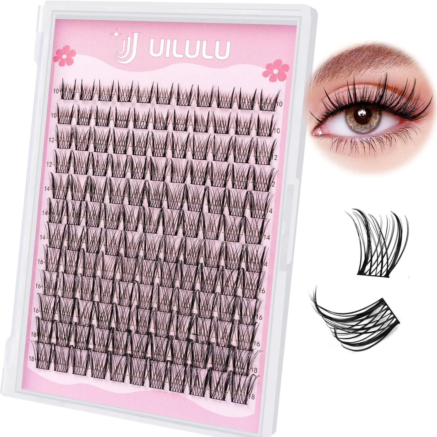 Lash Clusters Kit 10-18mm Wispy Lash Clusters D Curl False Eyelash Clusters, DIY Lash Extension Kit with Lash Bond & Seal, Lash Glue Remover, Lash Tweezers(U09 Lash Kit)