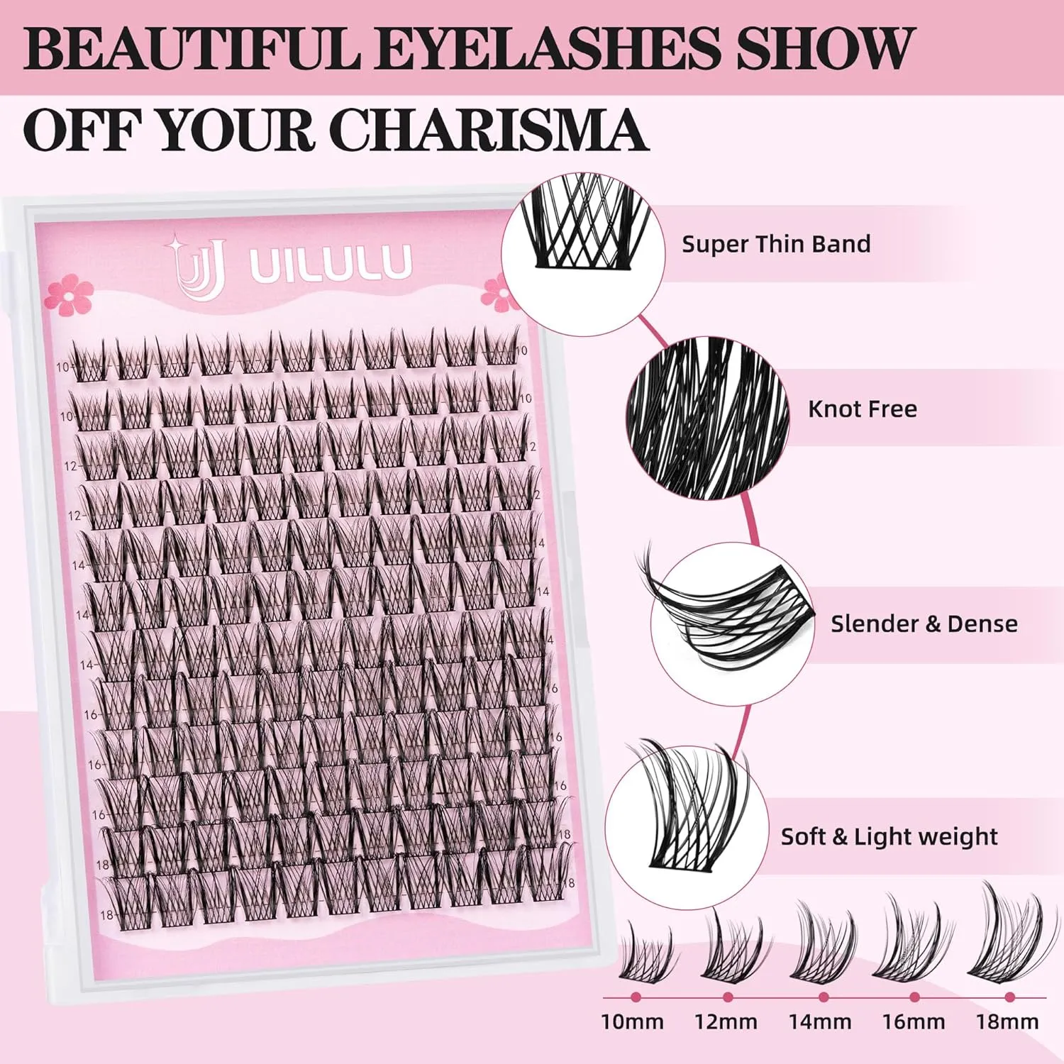 Lash Clusters Kit 10-18mm Wispy Lash Clusters D Curl False Eyelash Clusters, DIY Lash Extension Kit with Lash Bond & Seal, Lash Glue Remover, Lash Tweezers(U09 Lash Kit)