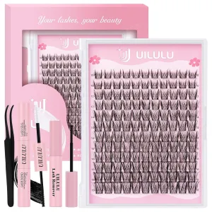 Lash Clusters Kit 10-18mm Wispy Lash Clusters D Curl False Eyelash Clusters, DIY Lash Extension Kit with Lash Bond & Seal, Lash Glue Remover, Lash Tweezers(U09 Lash Kit)