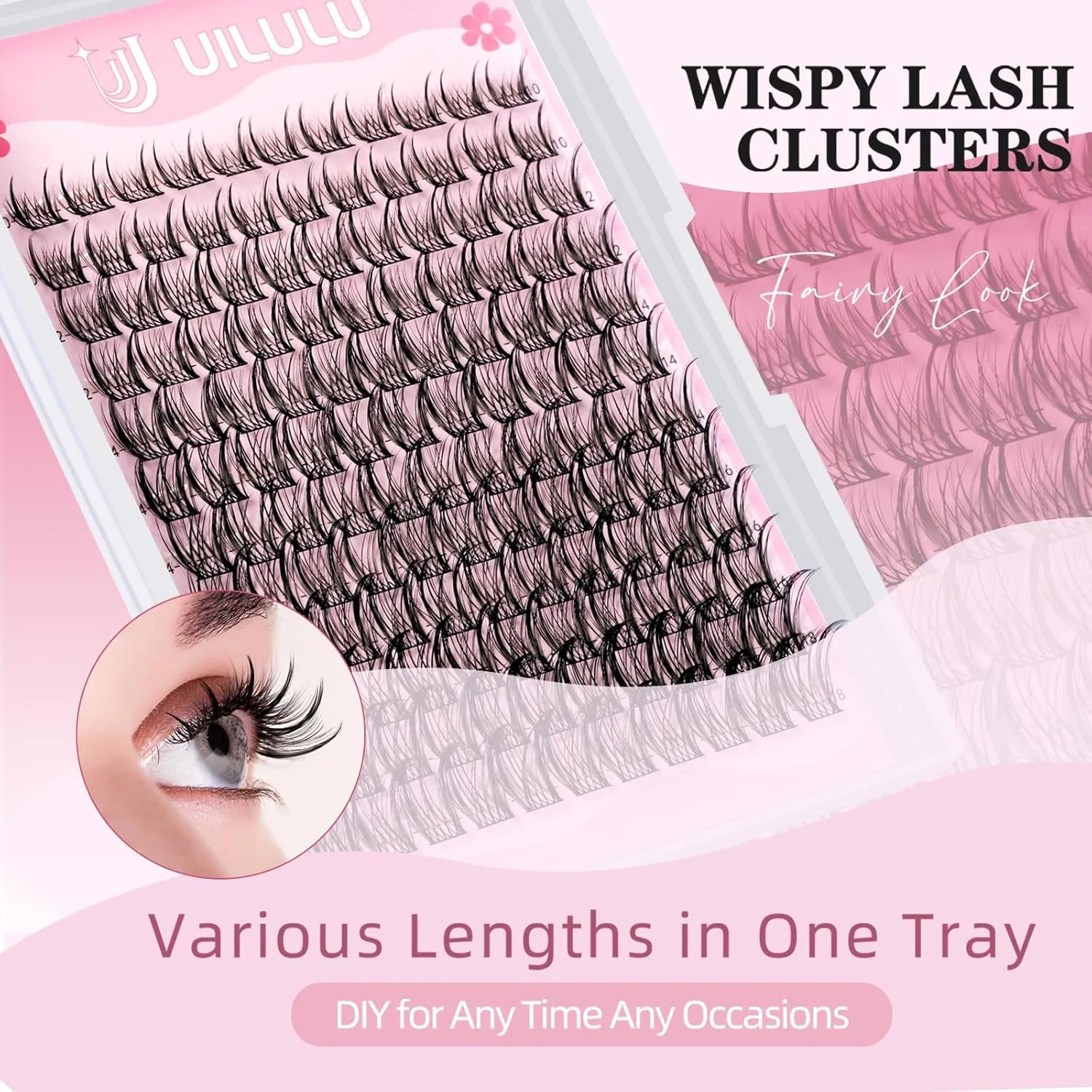 Lash Clusters Kit 10-18mm Wispy Lash Clusters D Curl False Eyelash Clusters, DIY Lash Extension Kit with Lash Bond & Seal, Lash Glue Remover, Lash Tweezers(U09 Lash Kit)