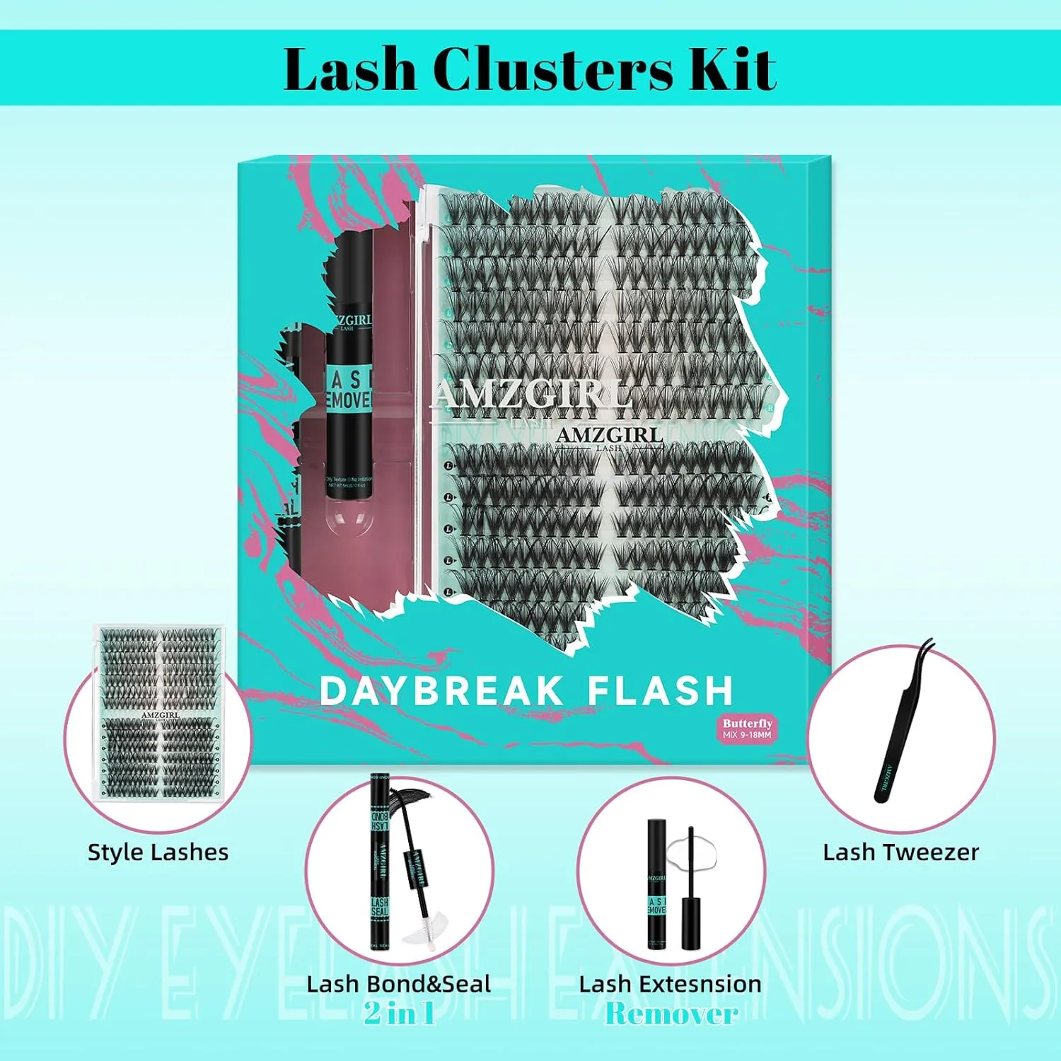 Lash Clusters Kit 280pcs DIY Eyelash Clusters Kit,Individual Lashes Kit 30D 40D D Curl with Lash Bond and Seal, Lash Glue Remover, Lash Tweezers for Lashes Clusters Extension Kit(9-18mm,D-MIX kit)