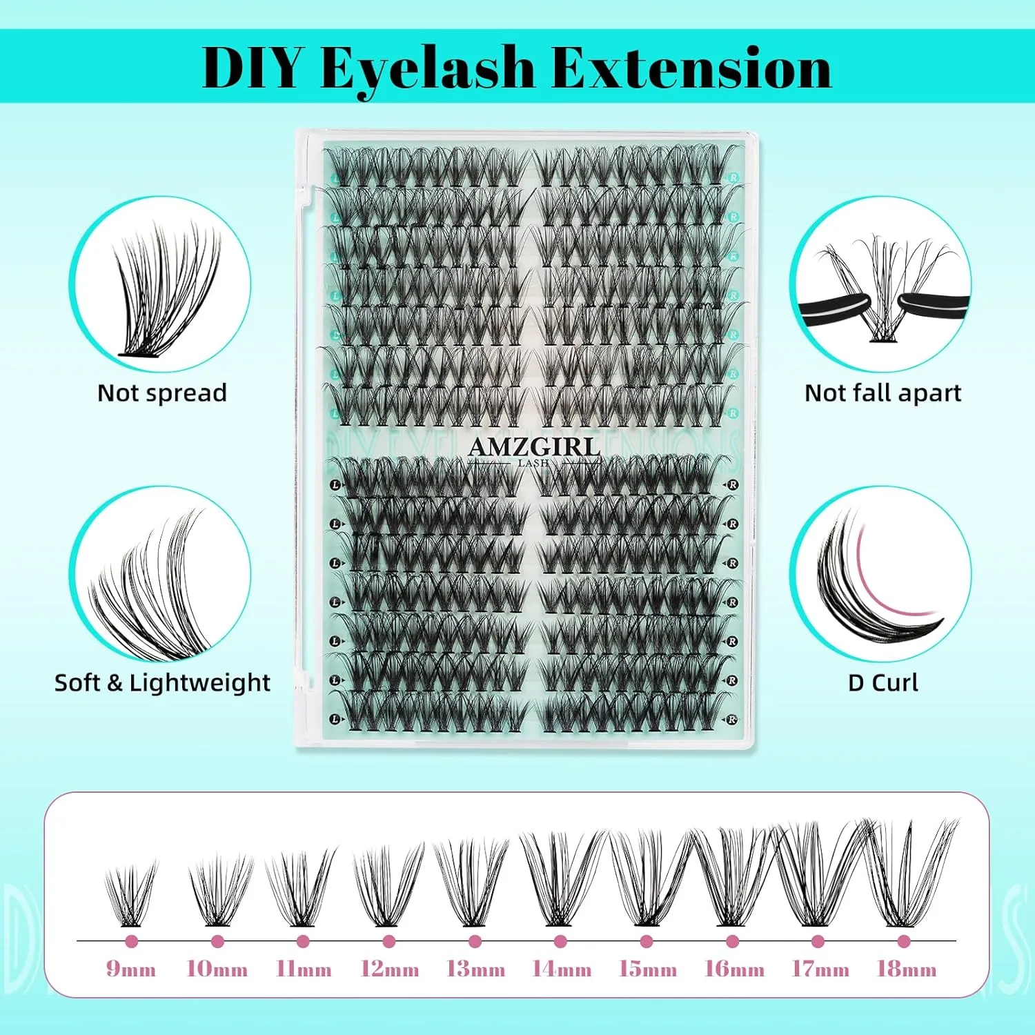 Lash Clusters Kit 280pcs DIY Eyelash Clusters Kit,Individual Lashes Kit 30D 40D D Curl with Lash Bond and Seal, Lash Glue Remover, Lash Tweezers for Lashes Clusters Extension Kit(9-18mm,D-MIX kit)