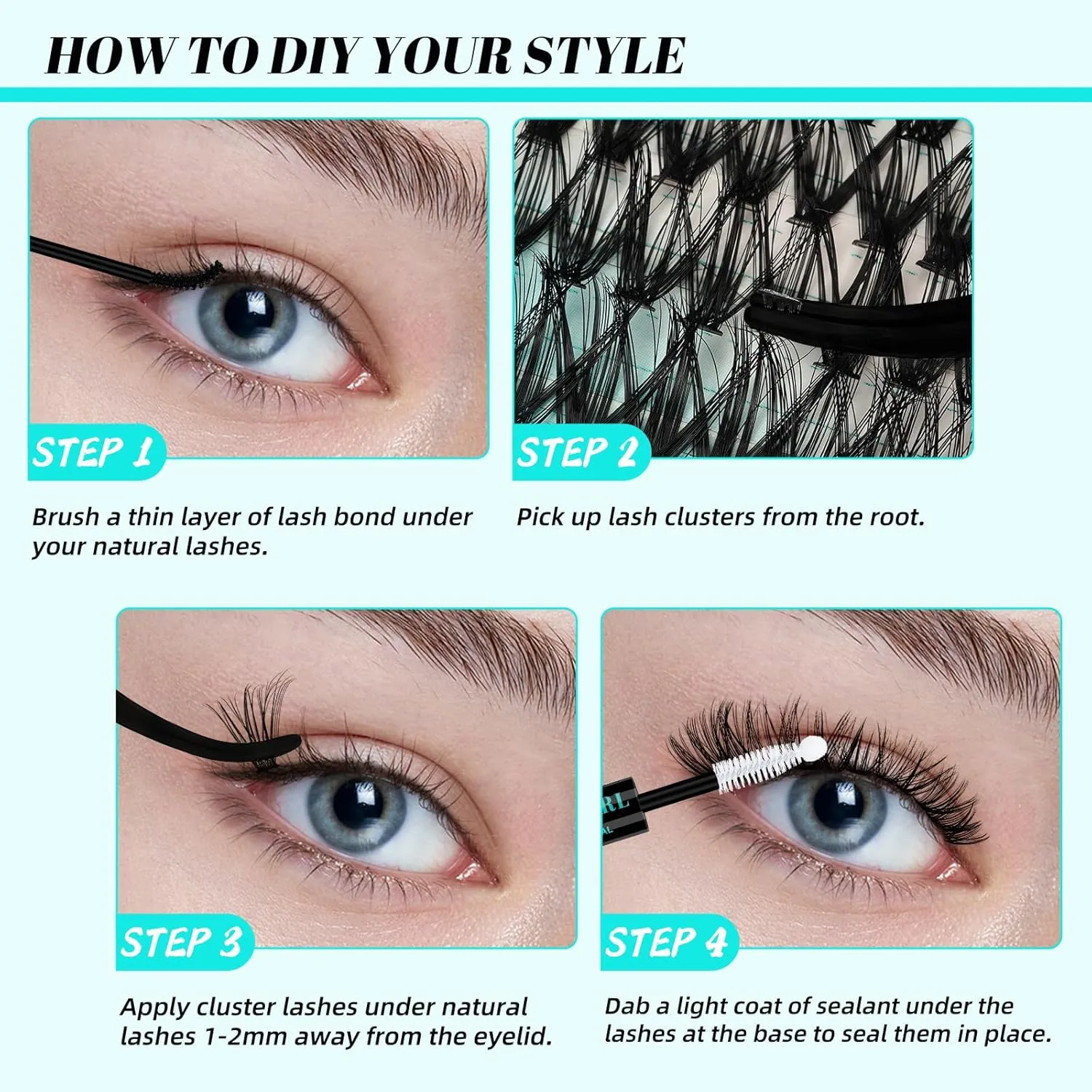 Lash Clusters Kit 320Pcs,DIY Individual Lashes Clusters Kit,Lash Bond And Seal,Lash Remover For Eyelashes Extensions,Lash Applicator Tool For False Eyelash Cluster Kit At Home(3040D,D-Mix9-16mm Kit)